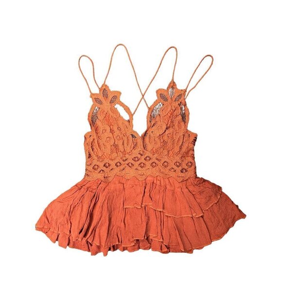 FREE PEOPLE ADELLA CAMI, RUFFLE LACE ORANGE/REDISH, BOHO, CONCERT, VACATION, Y2K - Picture 6 of 6